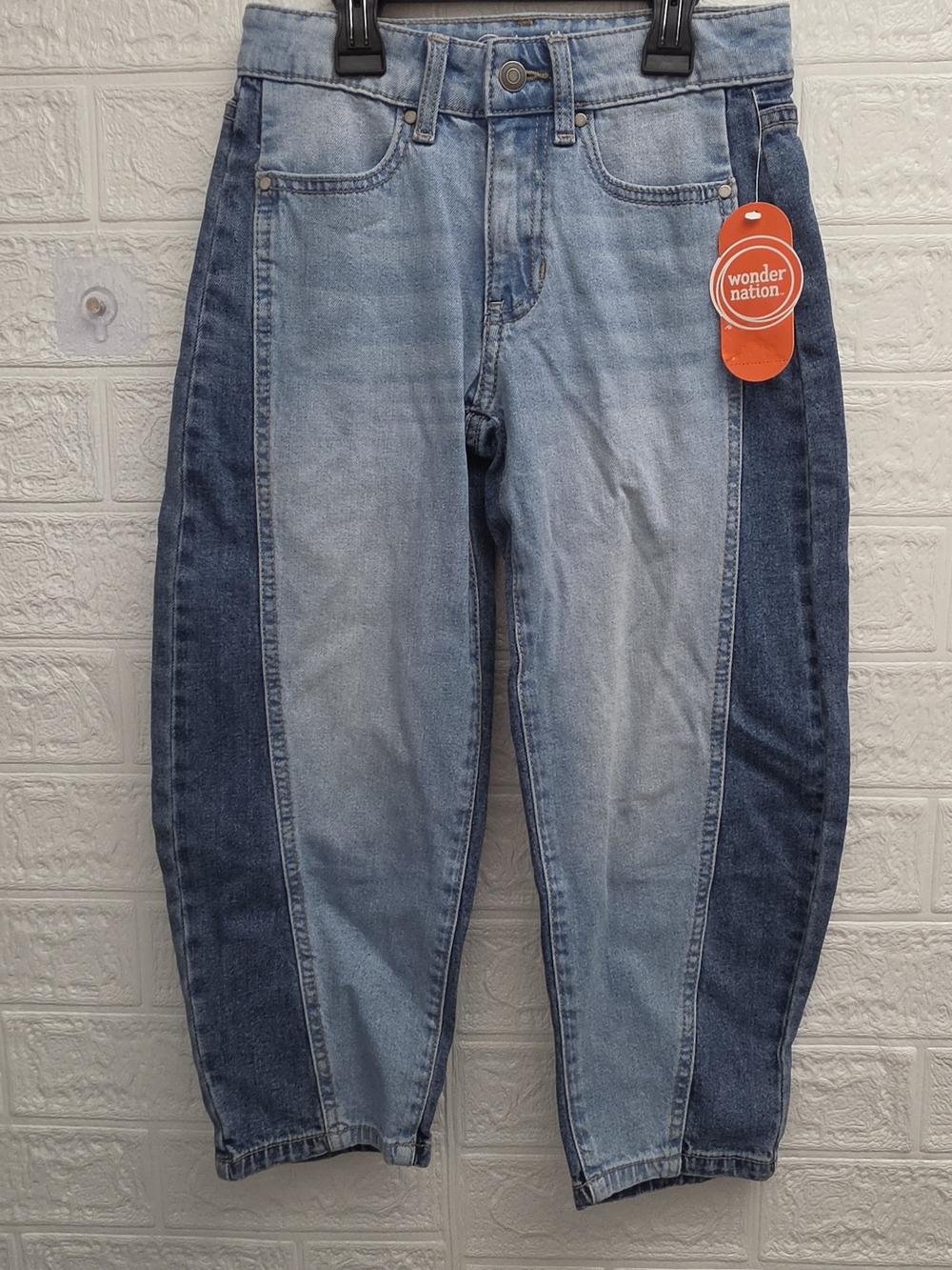 Wonder Nation Girls Barrel Jeans High Waisted Relaxed Tapered Leg Denim